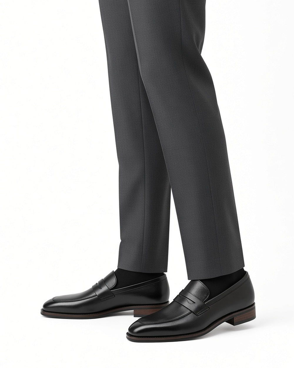 Dylan Slip-On Dress Leather Shoes - worn by model walking, white studio