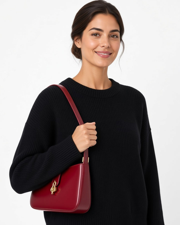 Juliette Shoulder Bag - worn by model, waist-up, white studio