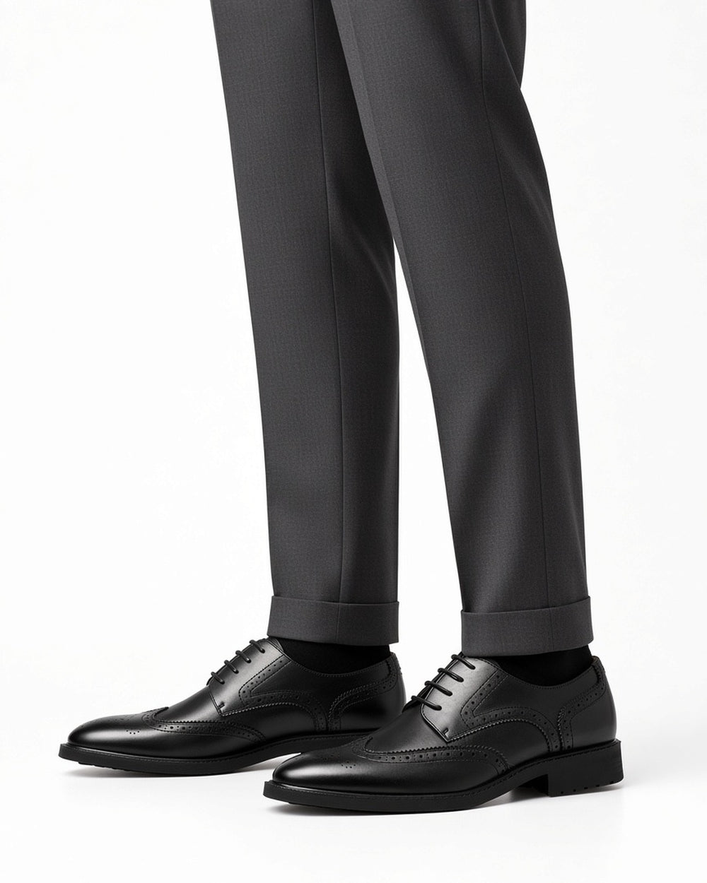 Matthew  English Carved Derby Leather Shoes - worn by model walking, white studio