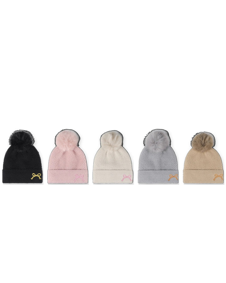 Posy Faux Fur Pom Bow Beanie - product shot