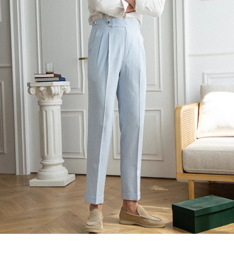 Leonello Seersucker Airy Pleated Trousers