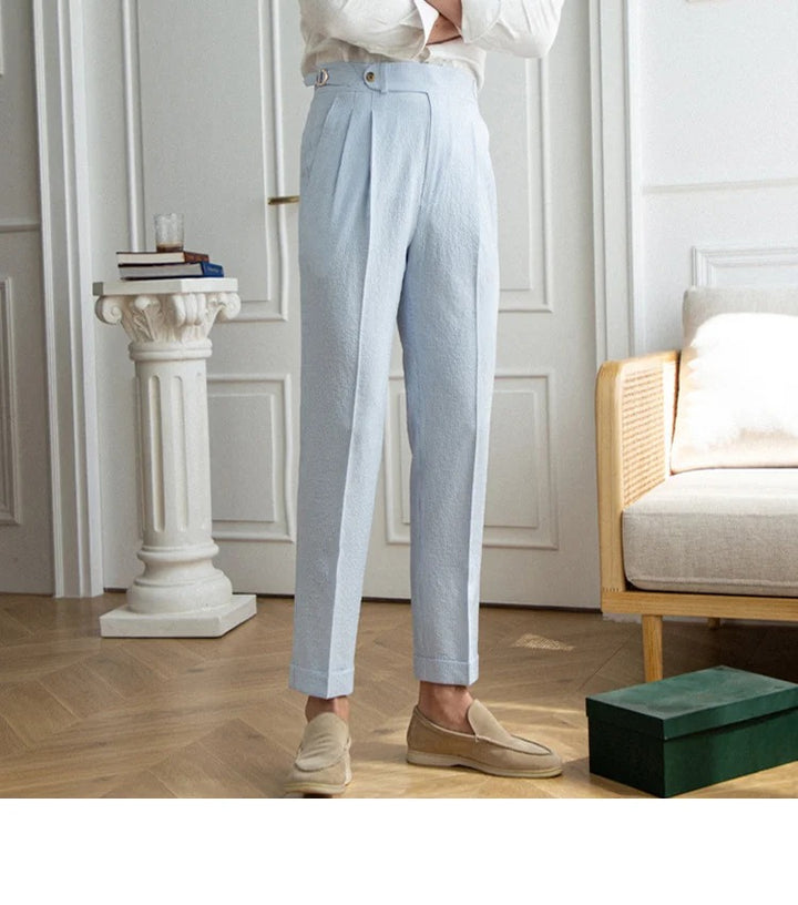 Leonello Seersucker Airy Pleated Trousers