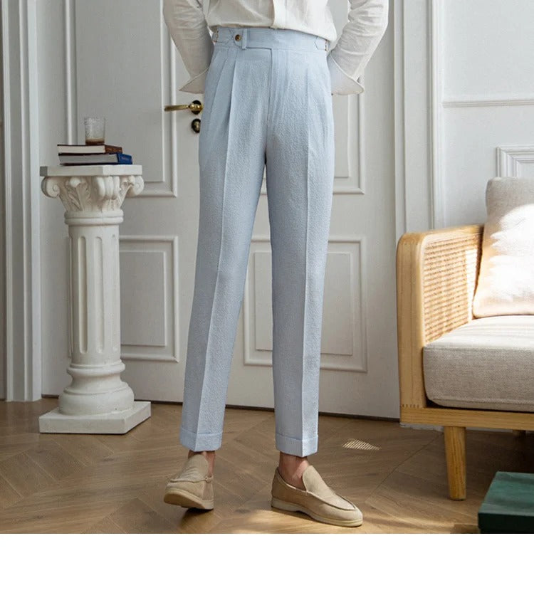 Leonello Seersucker Airy Pleated Trousers