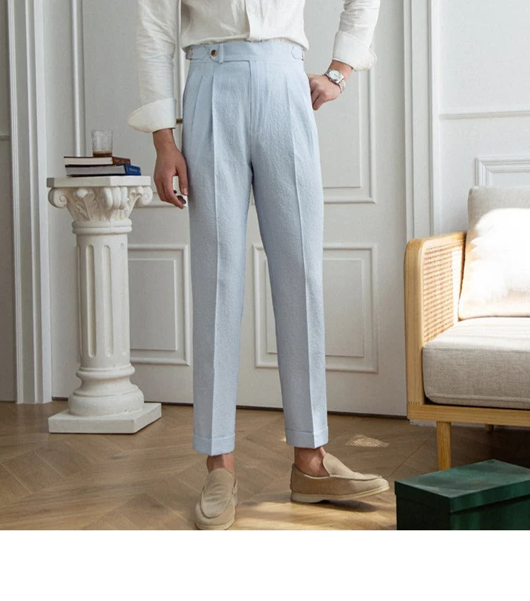 Leonello Seersucker Airy Pleated Trousers