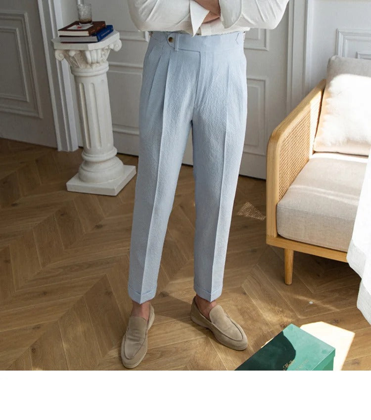 Leonello Seersucker Airy Pleated Trousers