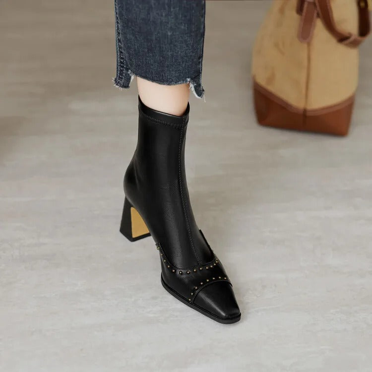 Donna Square Toe Ankle Boots