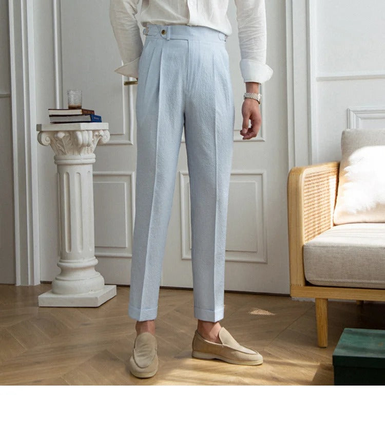 Leonello Seersucker Airy Pleated Trousers