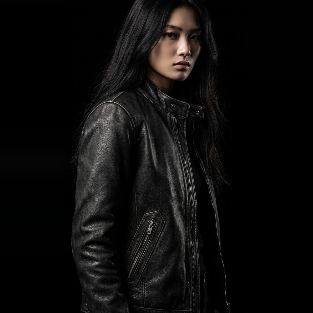 Callum Stand-Collar Cowhide Jacket, black (view 2)