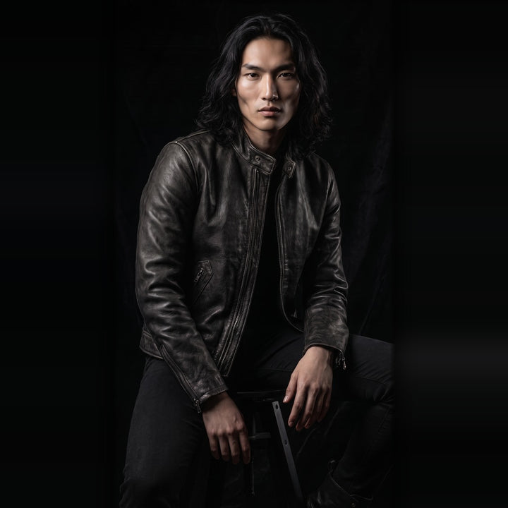 Callum Stand-Collar Cowhide Jacket, black (view 3)