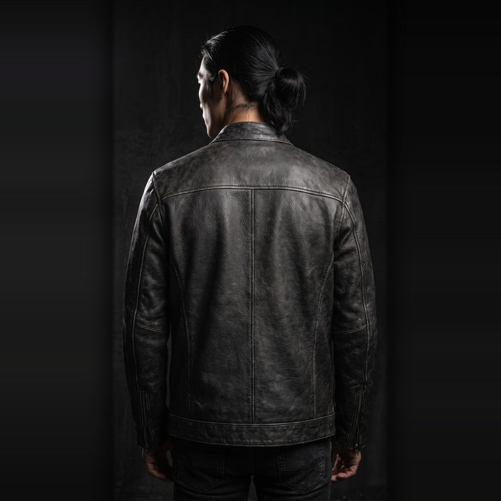 Callum Stand-Collar Cowhide Jacket, black (view 5)