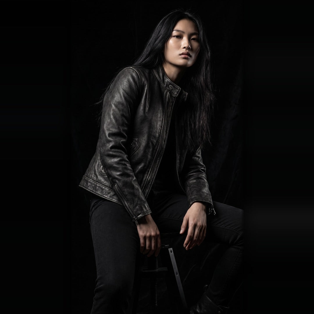 Callum Stand-Collar Cowhide Jacket, black (view 6)