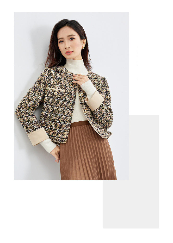 Charlotte Contrast Cuff Crop Tweed Jacket