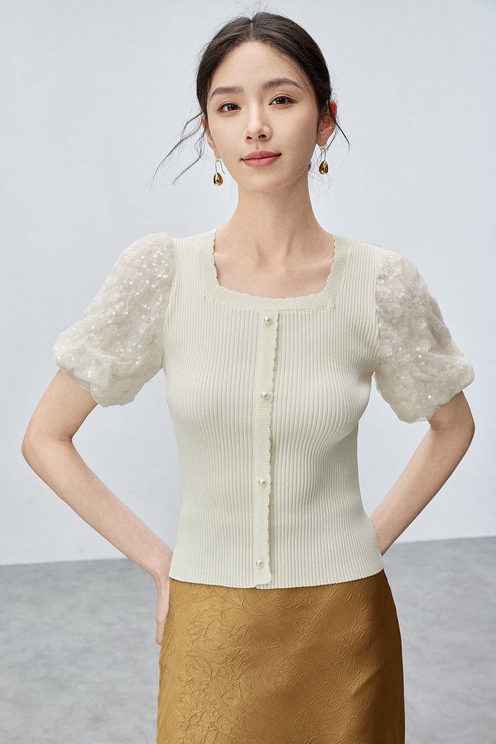 Bella Square Collar Puff Sleeve Top