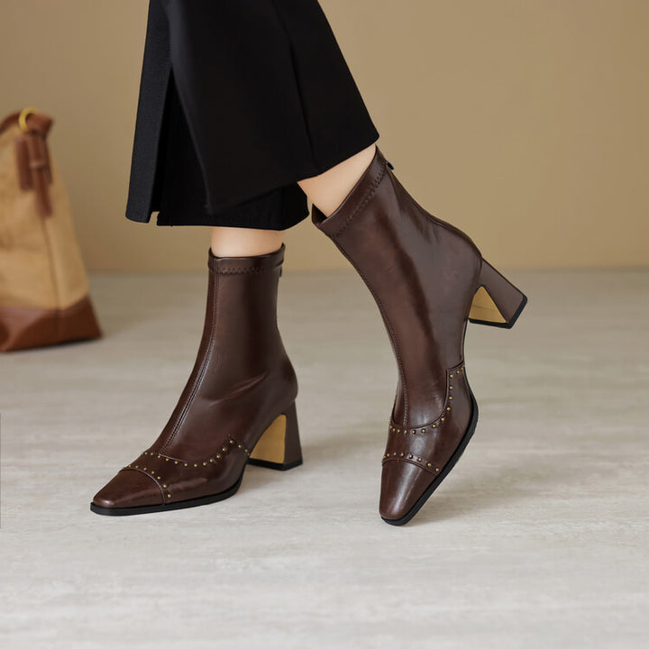 Donna Square Toe Ankle Boots