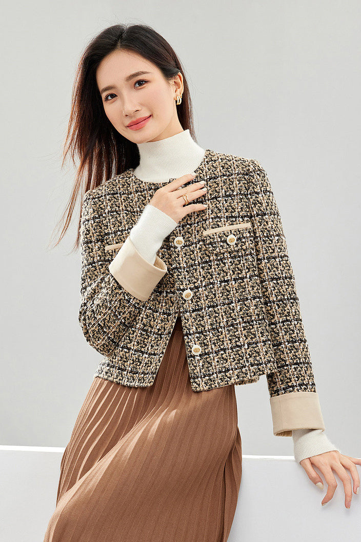 Charlotte Contrast Cuff Crop Tweed Jacket