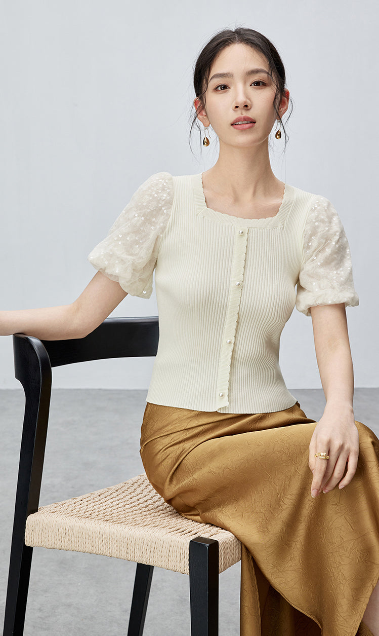 Bella Square Collar Puff Sleeve Top