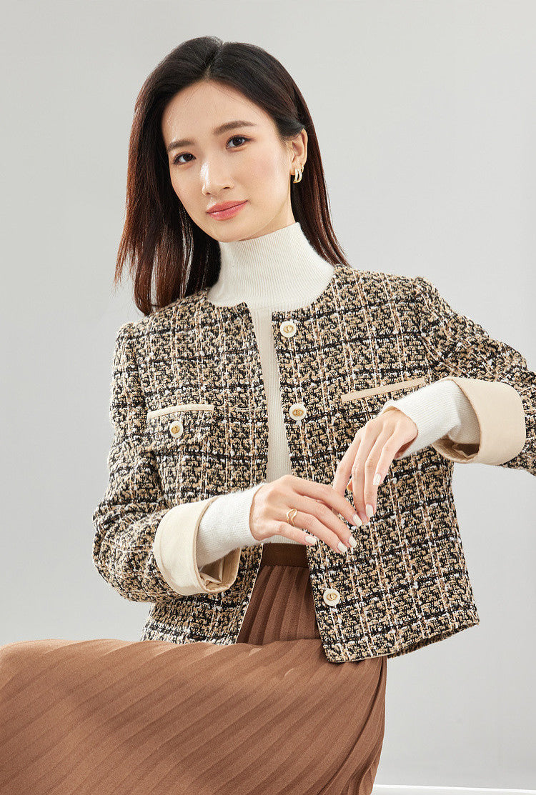 Charlotte Contrast Cuff Crop Tweed Jacket