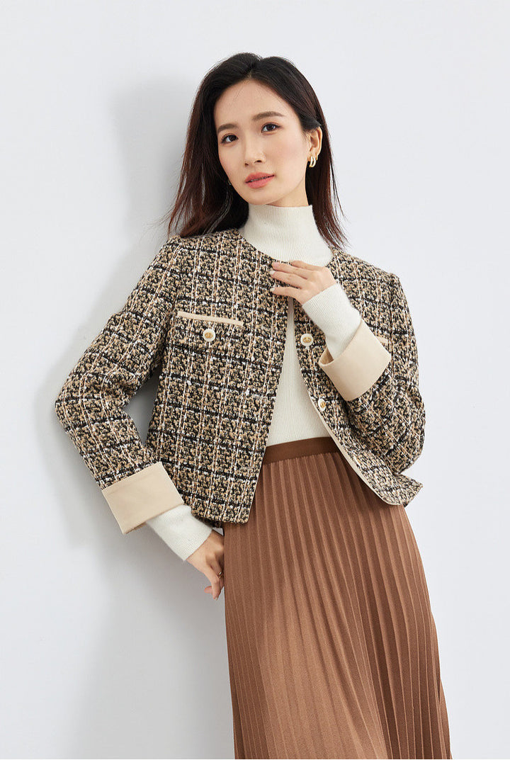 Charlotte Contrast Cuff Crop Tweed Jacket