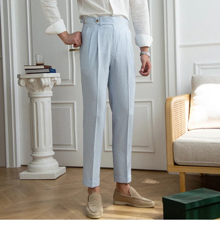 Leonello Seersucker Airy Pleated Trousers