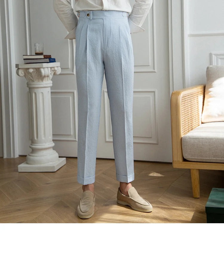 Leonello Seersucker Airy Pleated Trousers