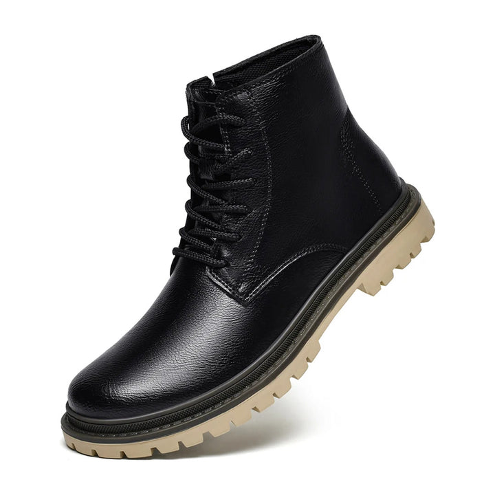 Boone lace-up boot in black, angled front view