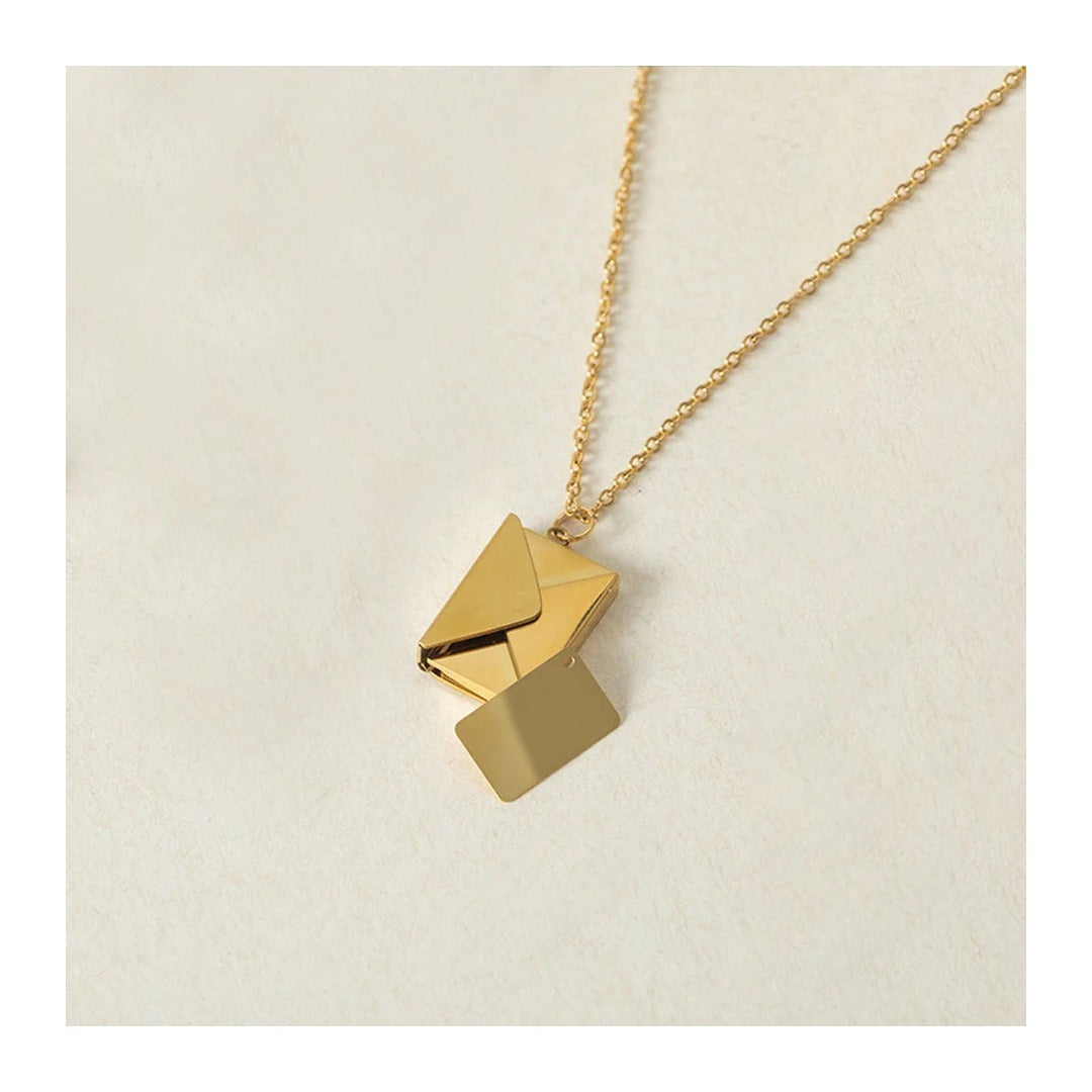 Elodie Envelope Locket Necklace in a warm yellow tone, envelope pendant