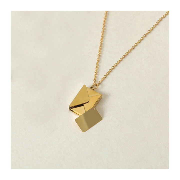 Elodie Envelope Locket Necklace in a warm yellow tone, envelope pendant