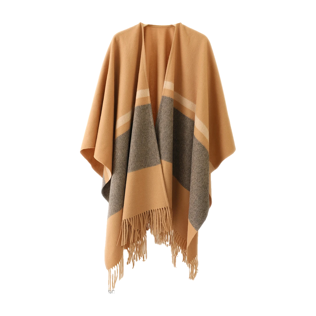 Freya Wool Fringe Poncho, Camel (view 1)