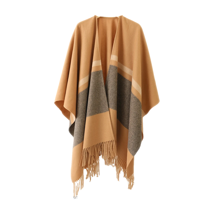 Freya Wool Fringe Poncho, Camel (view 1)