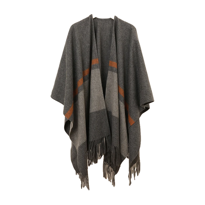 Freya Wool Fringe Poncho, Charcoal (view 1)
