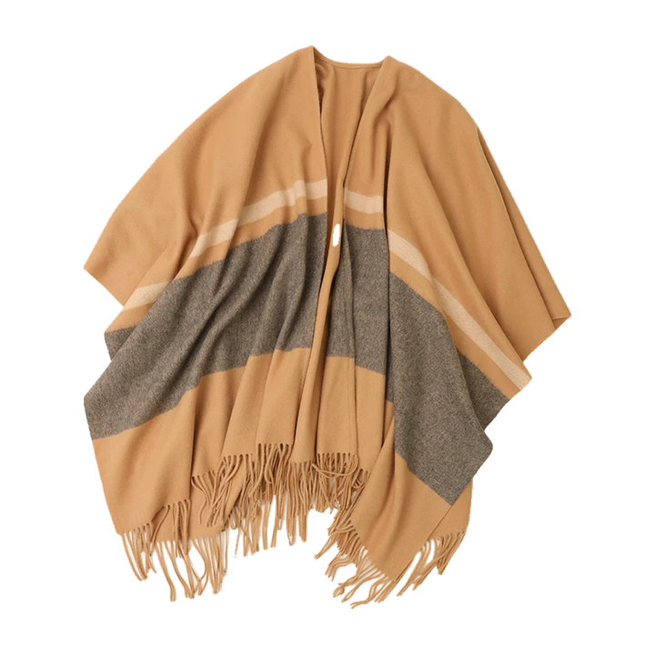 Freya Wool Fringe Poncho, Camel (view 2)