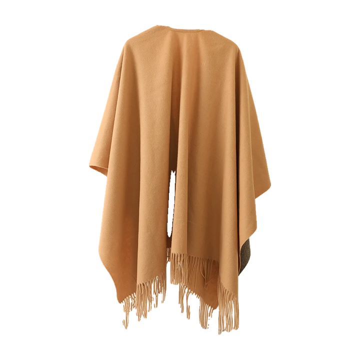 Freya Wool Fringe Poncho, Camel (view 3)