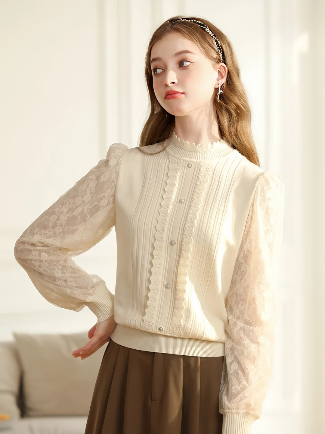 Evelyn Lacework Knit Light Sweater