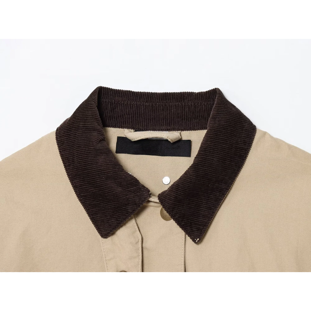 Khaki Hollis jacket, corduroy collar close-up
