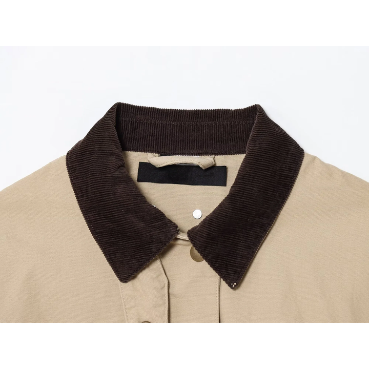 Khaki Hollis jacket, corduroy collar close-up
