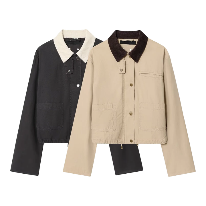 Hollis Cropped Barn Jacket in charcoal and khaki