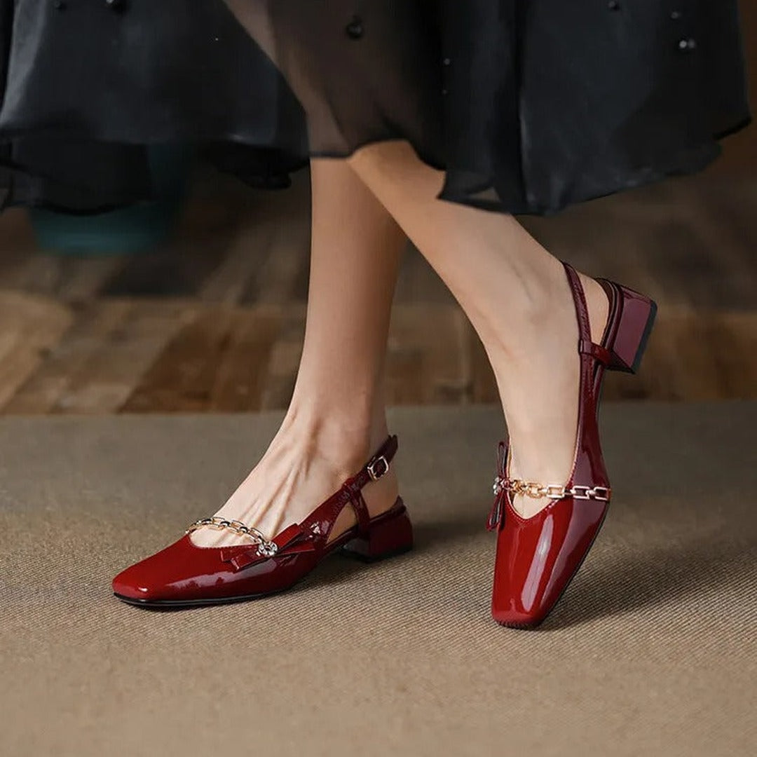 Gemma Square Toe Chunky Heel Slingback Pumps — image 2