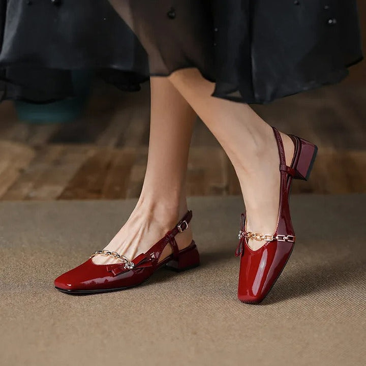 Gemma Square Toe Chunky Heel Slingback Pumps — image 2