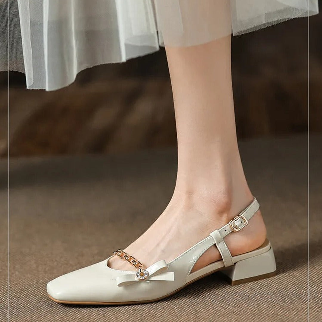 Gemma Square Toe Chunky Heel Slingback Pumps — image 8