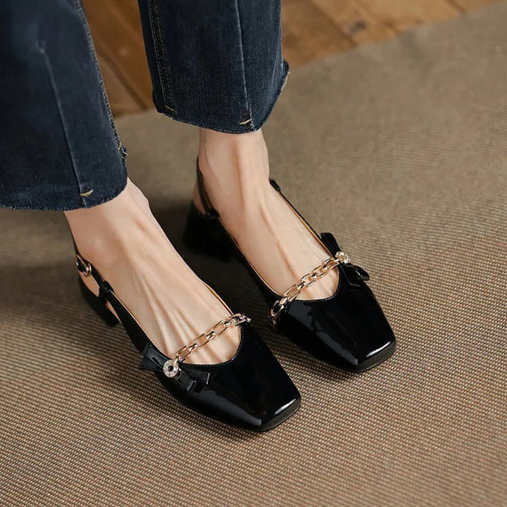 Gemma Square Toe Chunky Heel Slingback Pumps — image 14
