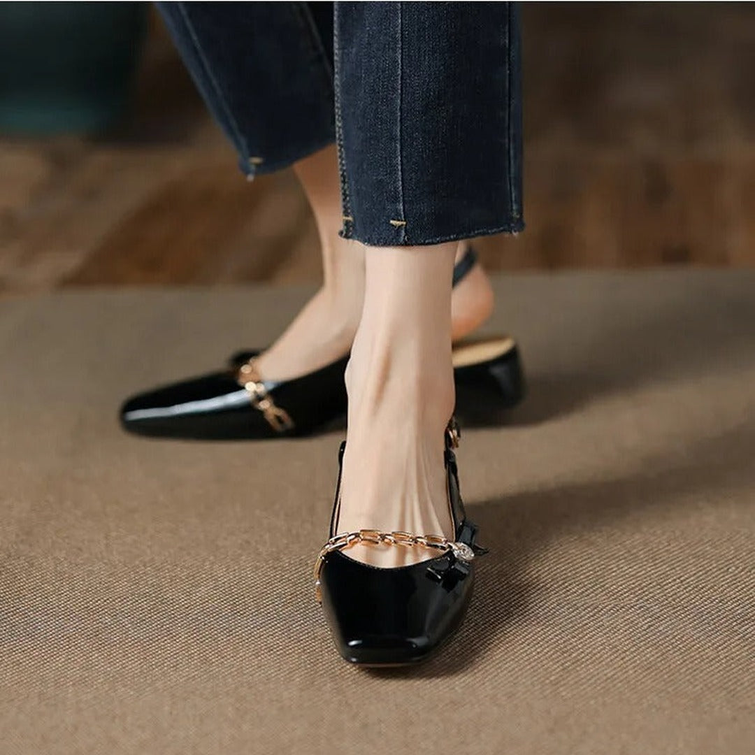 Gemma Square Toe Chunky Heel Slingback Pumps — image 15
