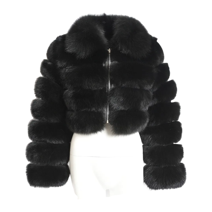 Margot Cropped Faux Fur Jacket, Black (view 1)