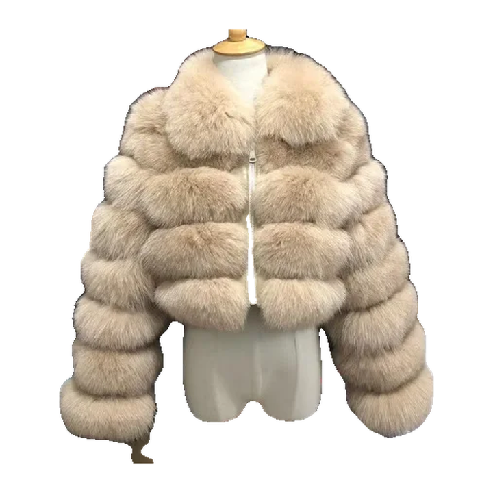 Margot Cropped Faux Fur Jacket, Camel (view 1)