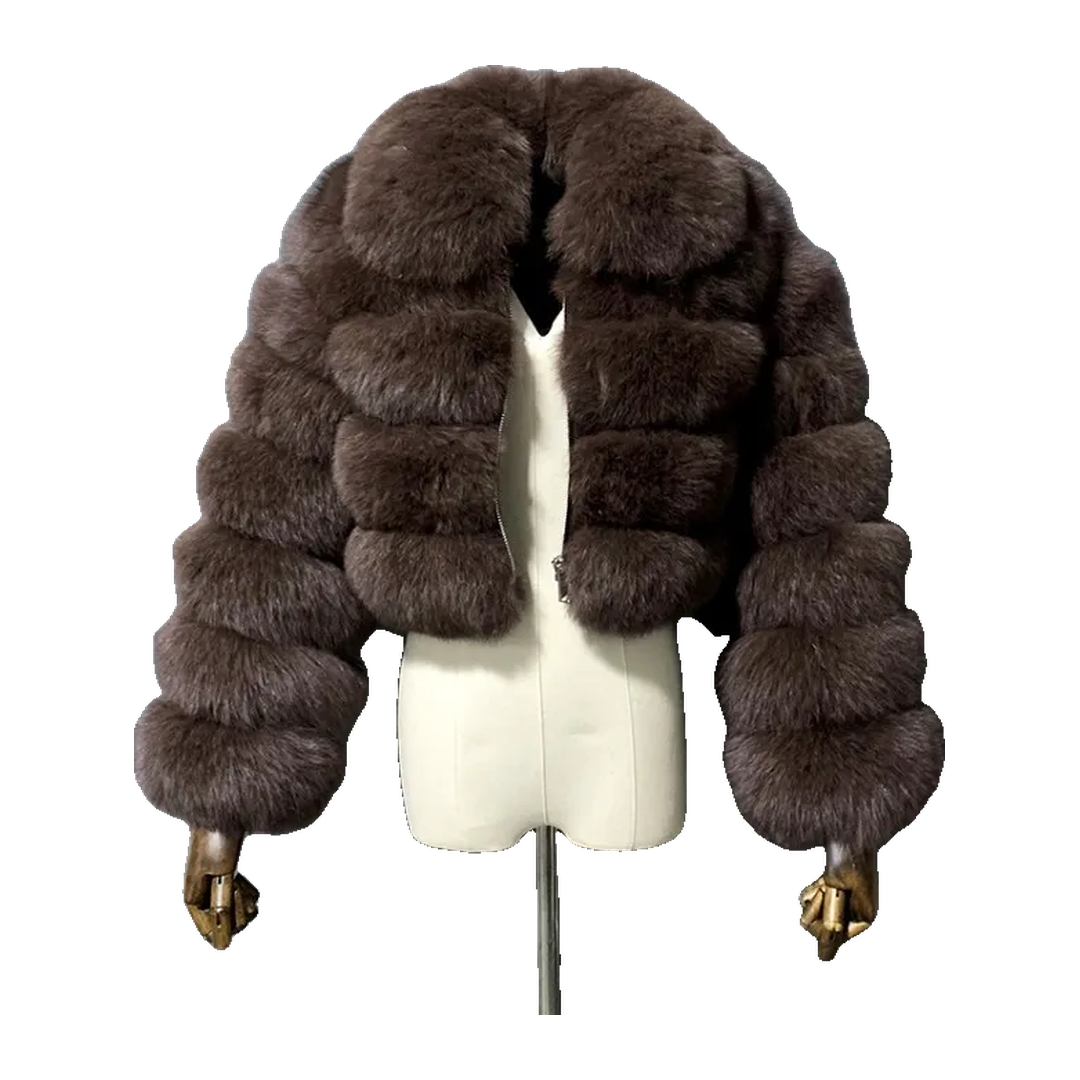Margot Cropped Faux Fur Jacket, Coffee (view 1)