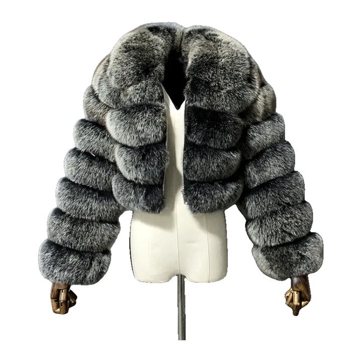 Margot Cropped Faux Fur Jacket, Dark Gray (view 1)