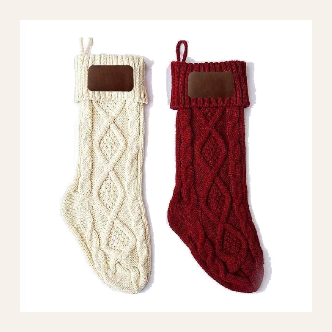 Noelle cable-knit stockings in cream and burgundy