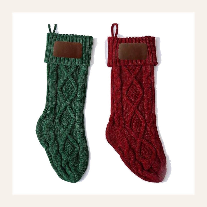 Noelle cable-knit stockings in green and burgundy