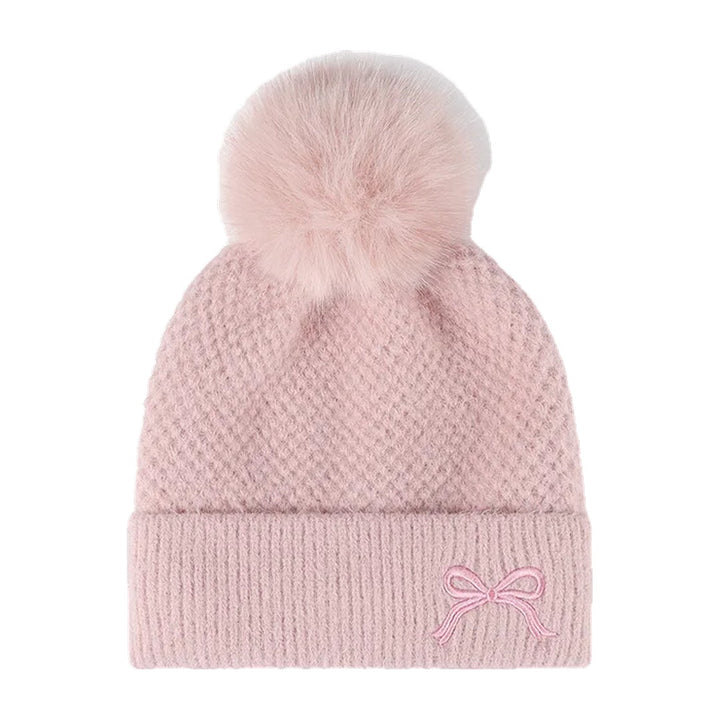 Posy Faux Fur Pom Bow Beanie in Pink