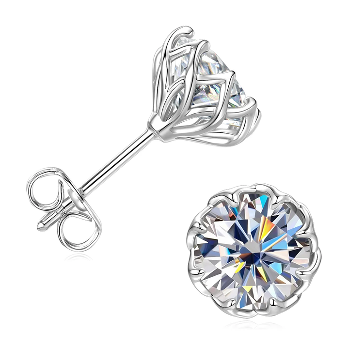 Stella Moissanite Bloom Studs, white gold tone