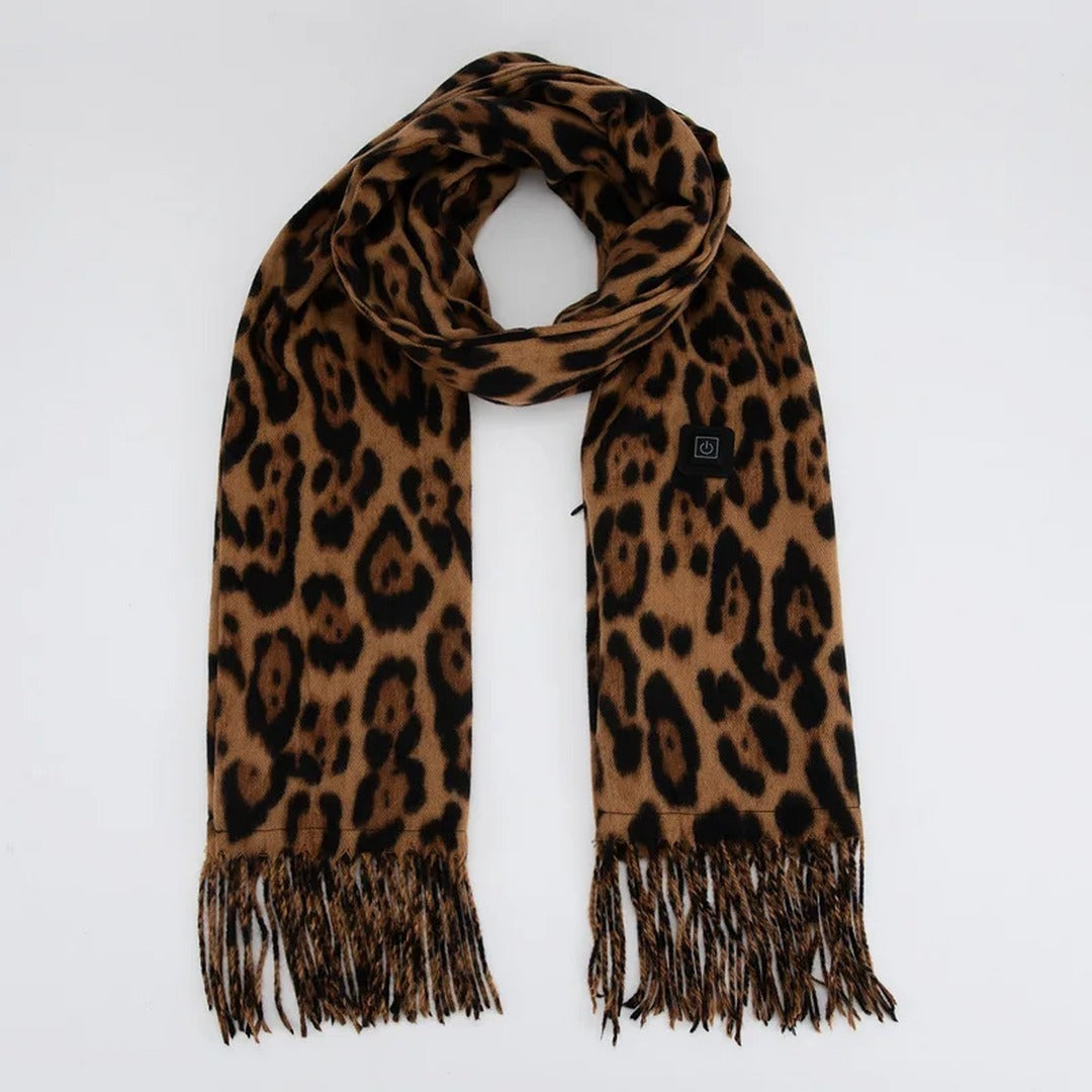 Tilda Heated Plaid Scarf in Brown Leopard